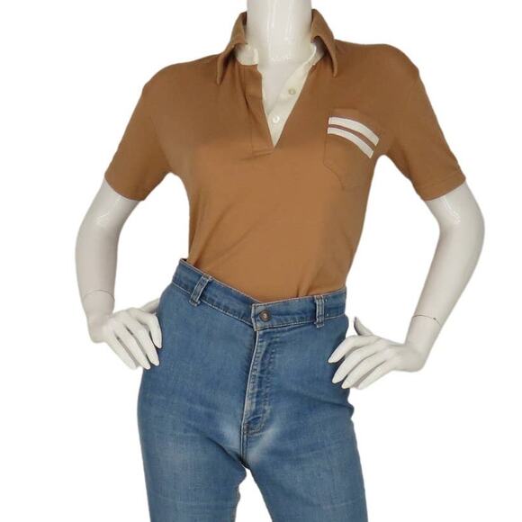 Retro Camel Polo w/ Artistic Pocket & Soft Collar - Picture 1 of 12